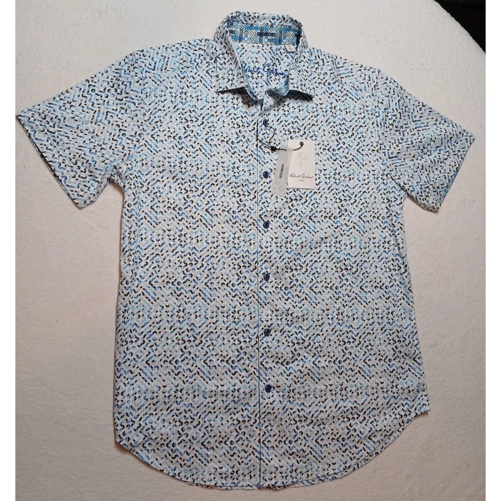 Robert Graham Greco Shirt Mens S Blue Geometric Mosaic Stretch OS6224M-960 NWT